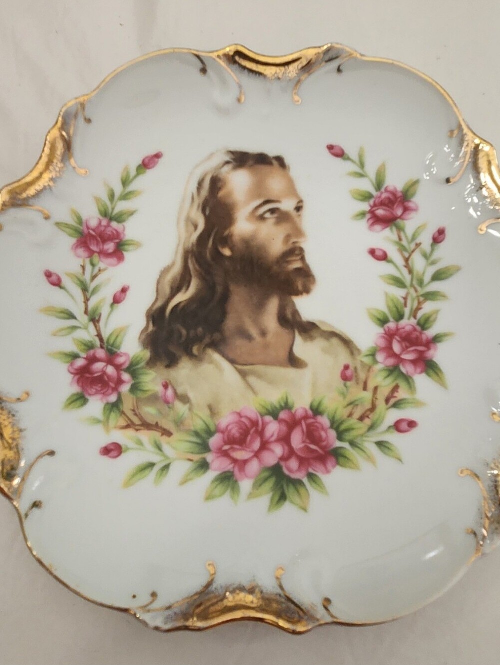 Vintage Gold Trimmed Plate With Jesus